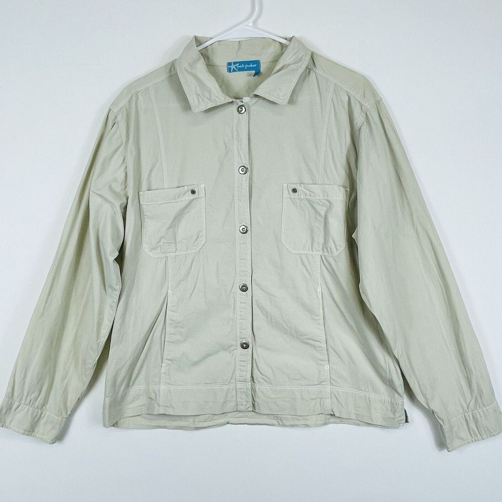 Fresh Produce Blouse Womens Large Tan Long Sleeve Safari Outdoors Coastal